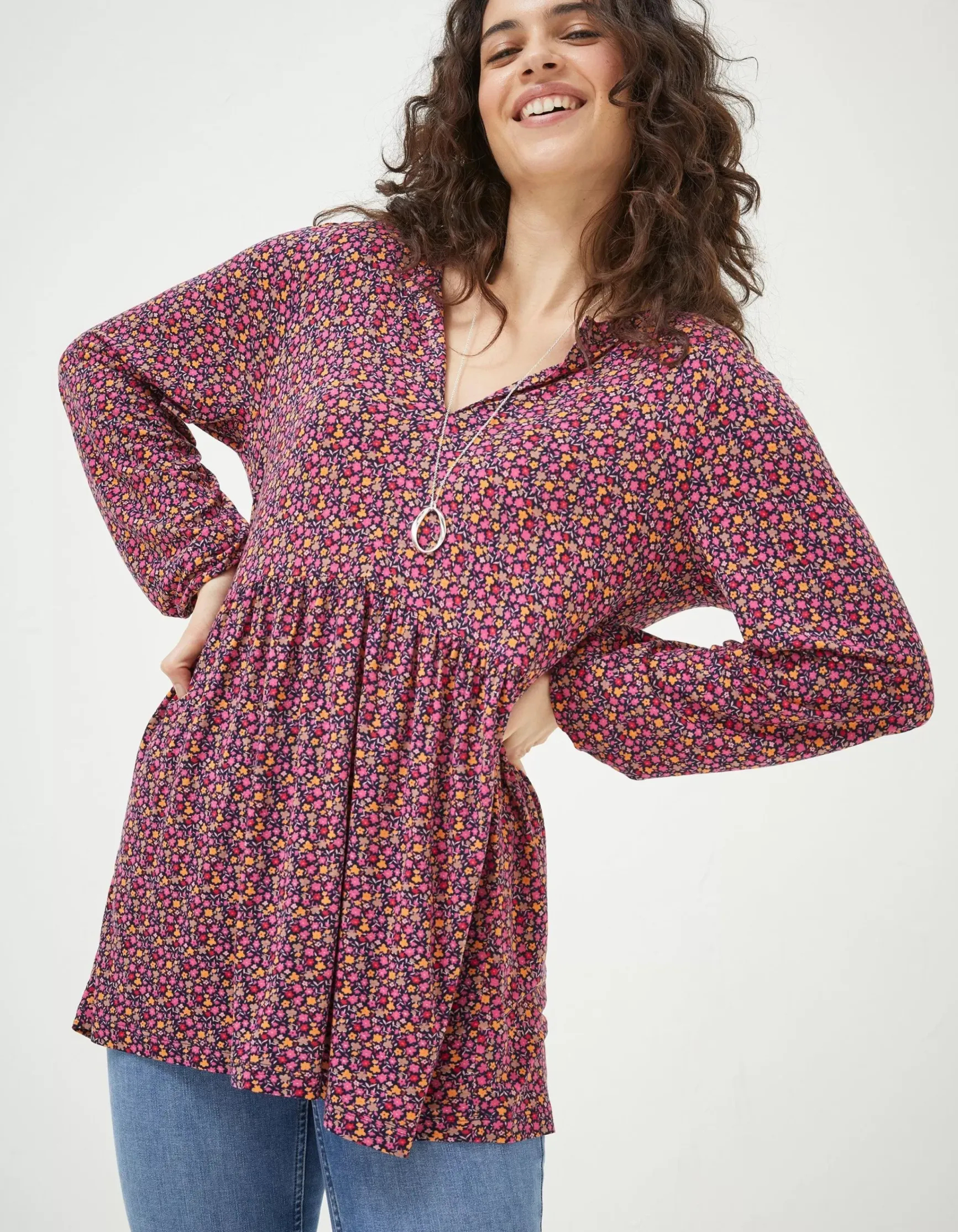 FatFace Poppy Retro Ditsy Longline|Women Tops & T-Shirts