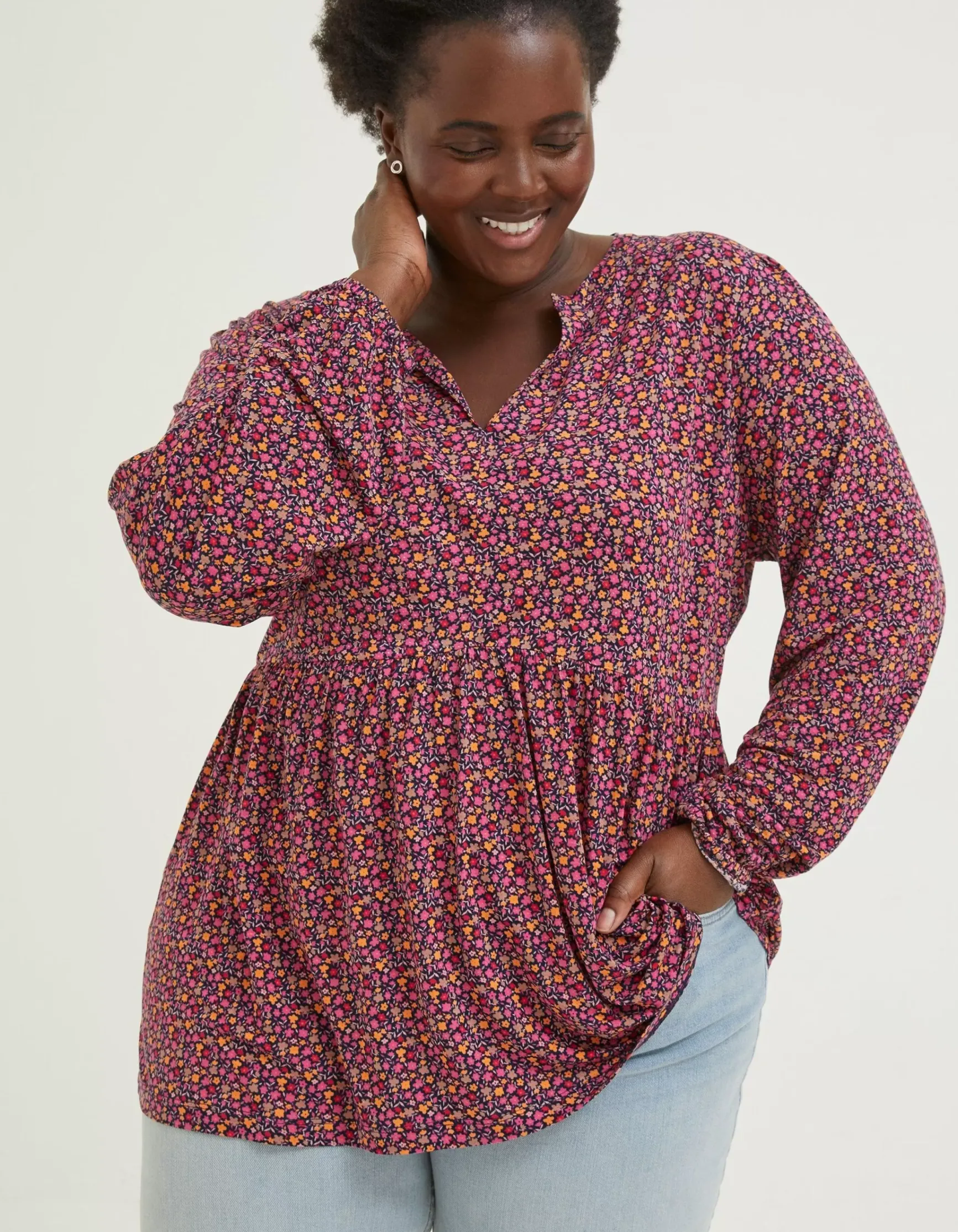 FatFace Poppy Retro Ditsy Longline|Women Tops & T-Shirts