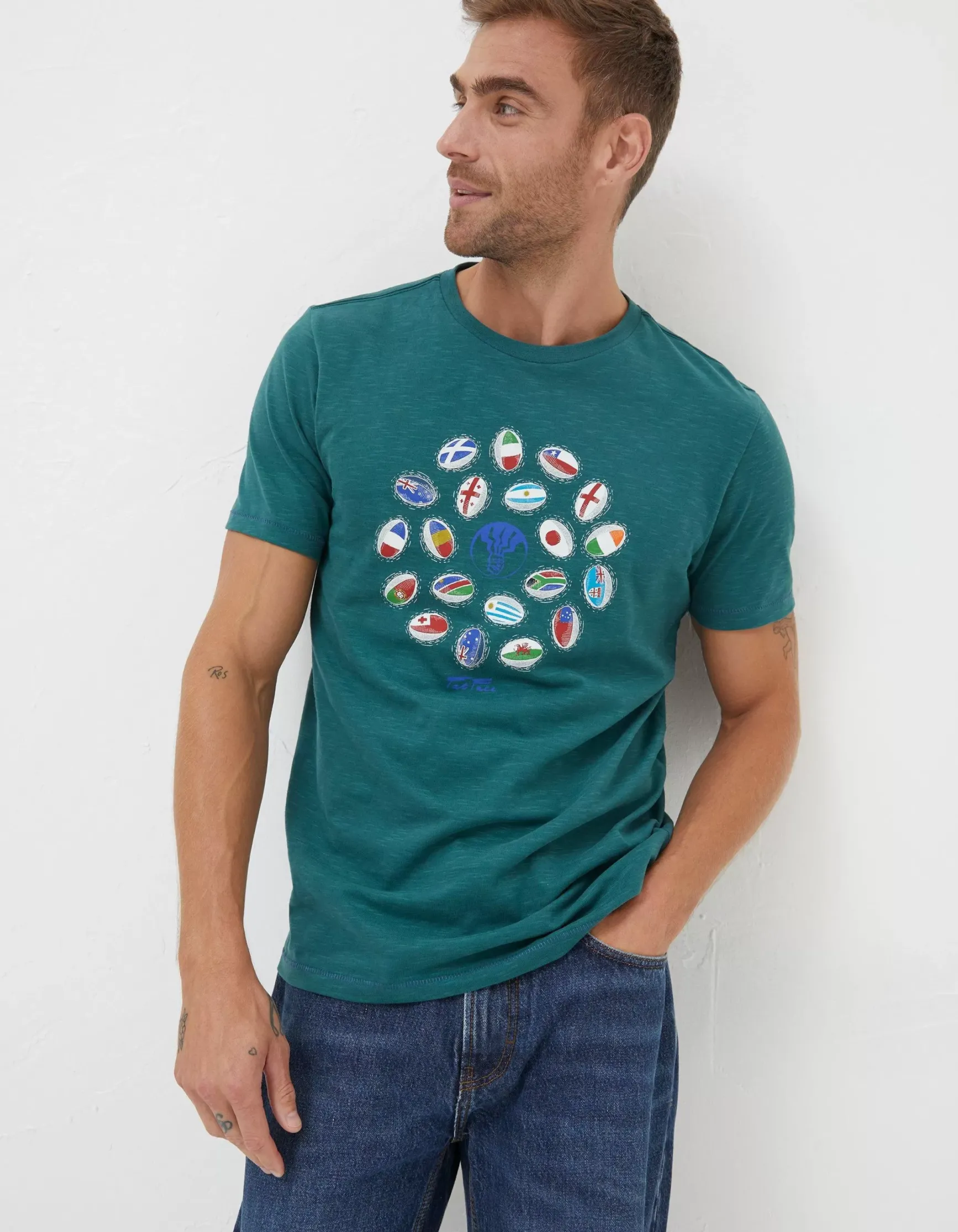 FatFace Rugby Ball Flags T-Shirt|Men T-Shirts