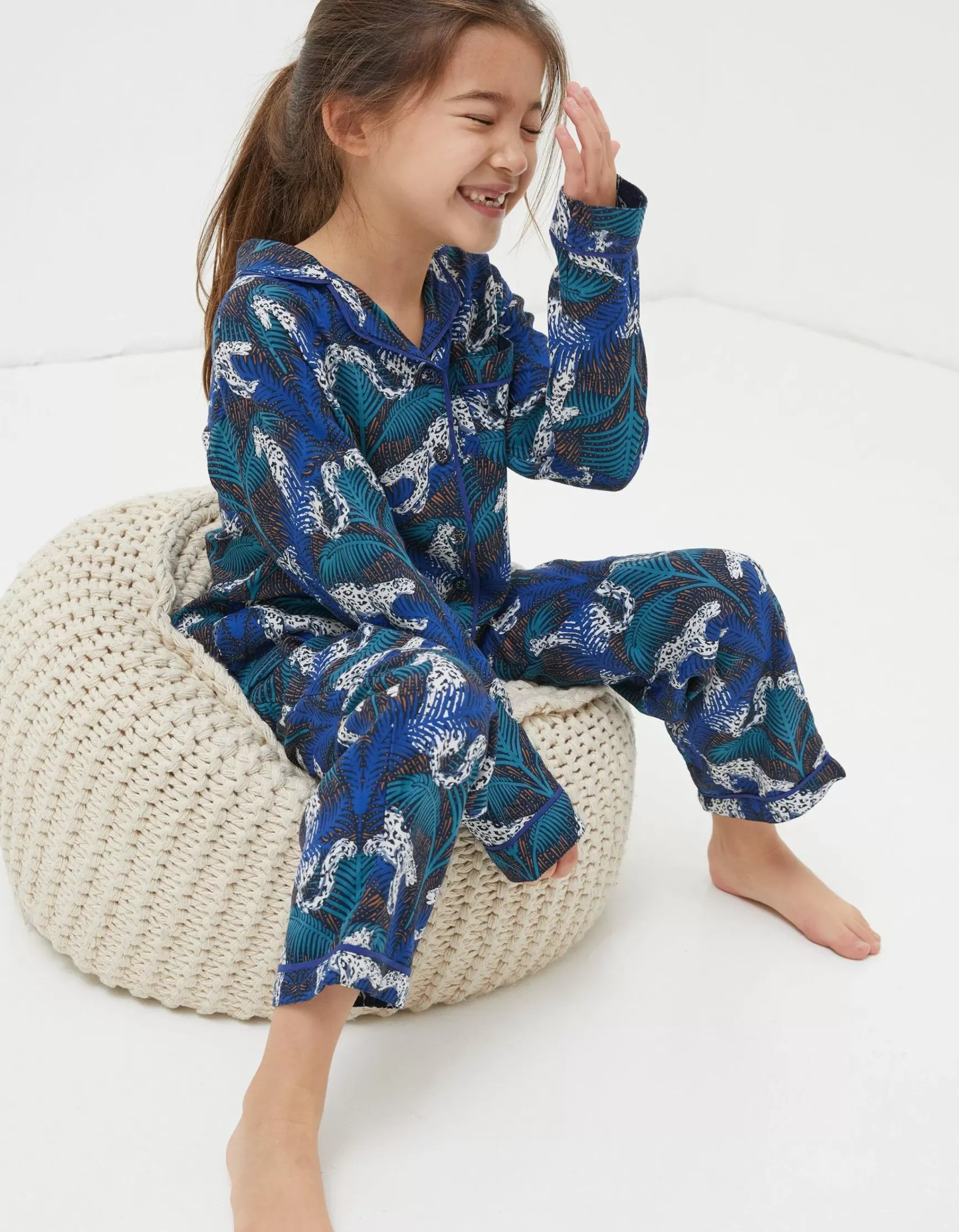 FatFace Sadie Snow Leopard Woven Pyjama Set|Girls View All