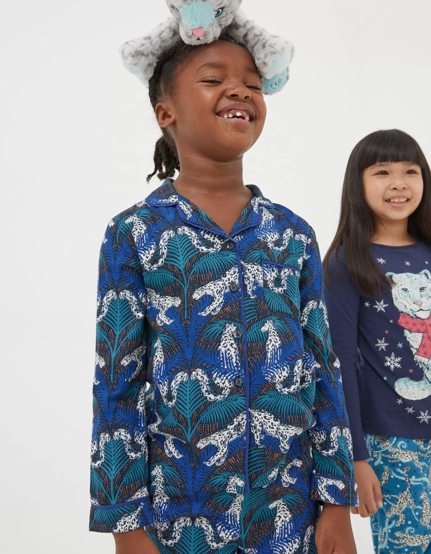 FatFace Sadie Snow Leopard Woven Pyjama Set|Girls View All