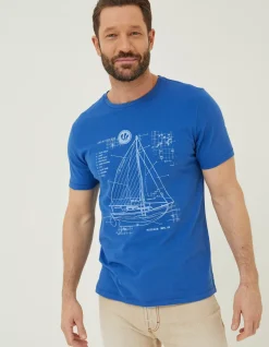 FatFace Sail Boat Sketch T-Shirt|Men T-Shirts