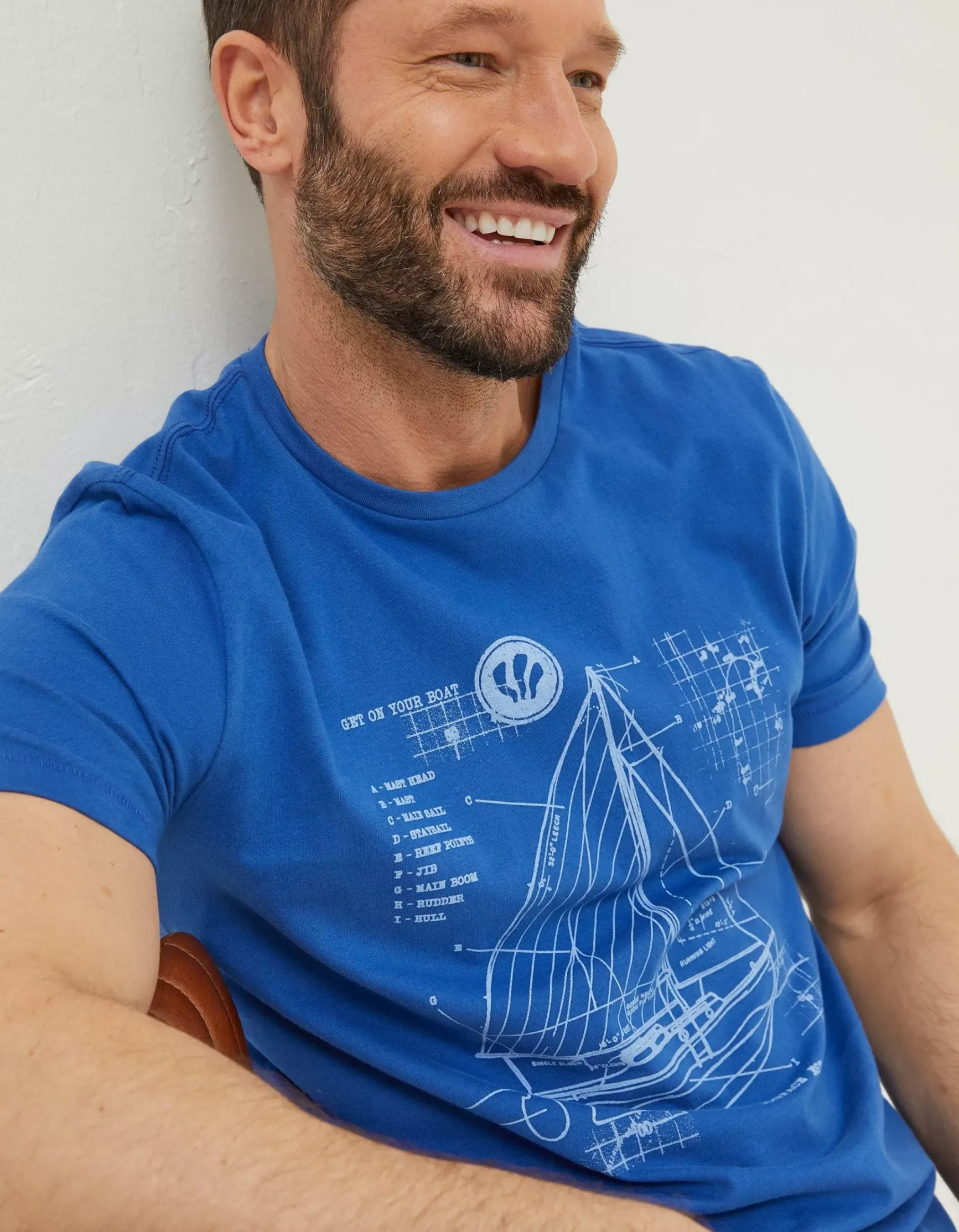 FatFace Sail Boat Sketch T-Shirt|Men T-Shirts