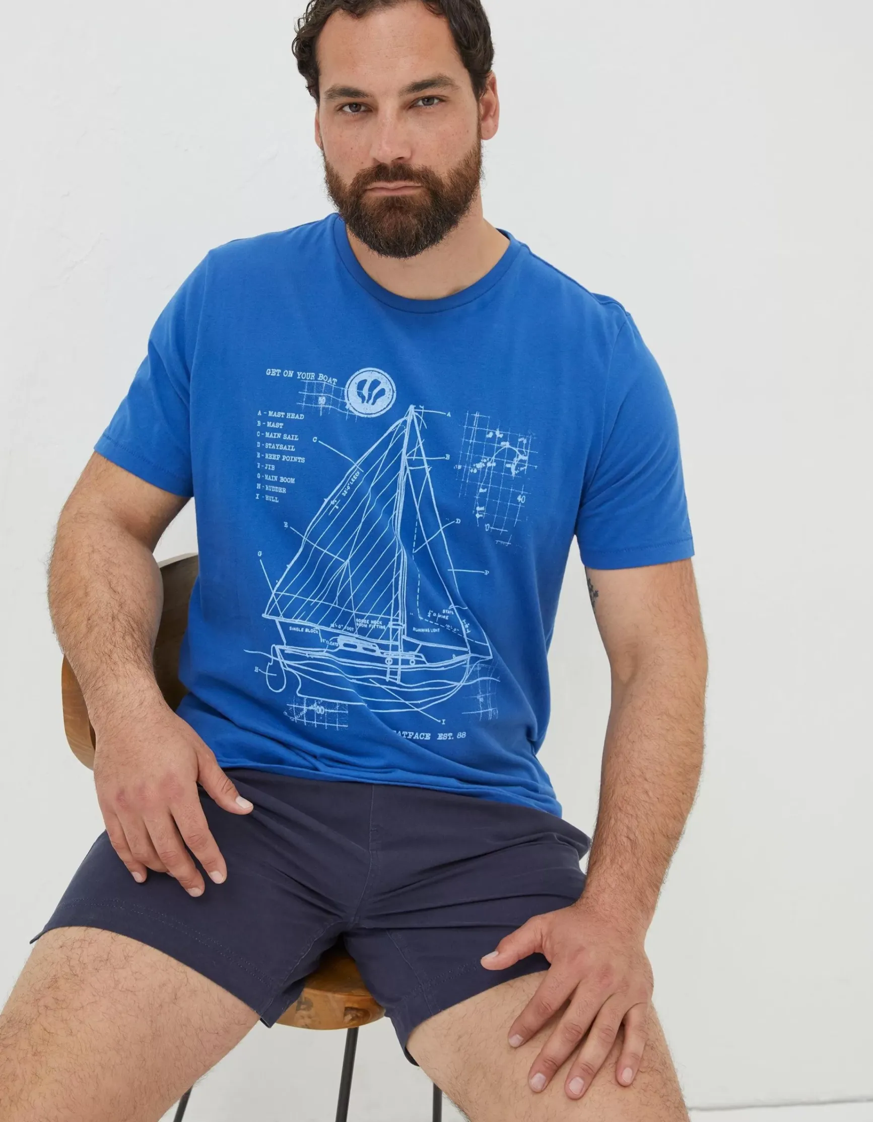 FatFace Sail Boat Sketch T-Shirt|Men T-Shirts
