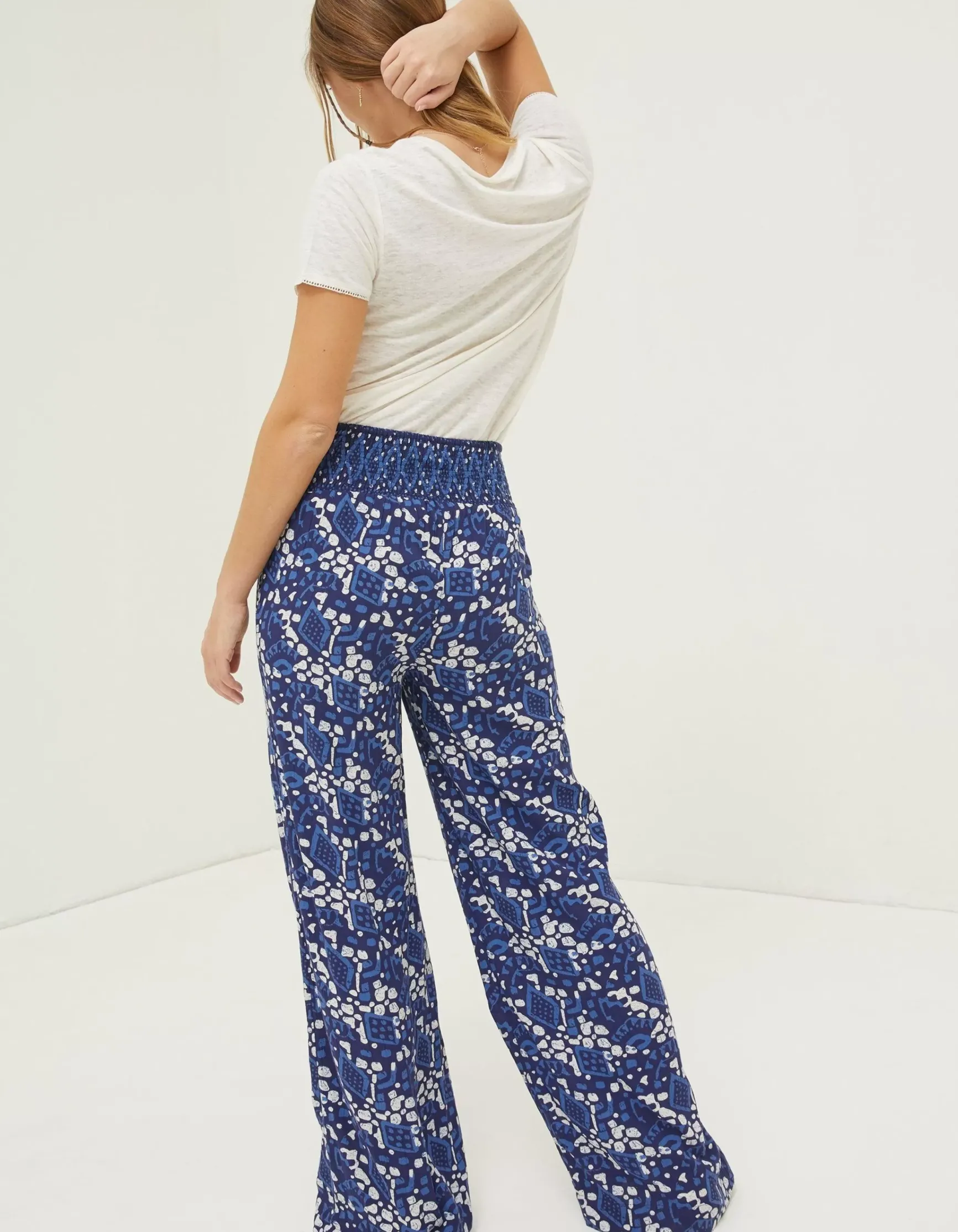 FatFace Shirred Geo Batik Palazzo|Women Trousers & Leggings