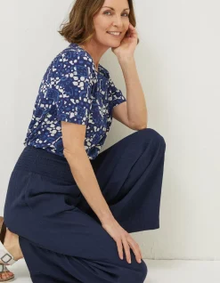 FatFace Shirred Plain Palazzo Trousers|Women Trousers & Leggings