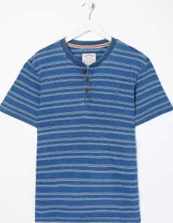 FatFace Short Sleeve Indigo Texture Henley|Men T-Shirts