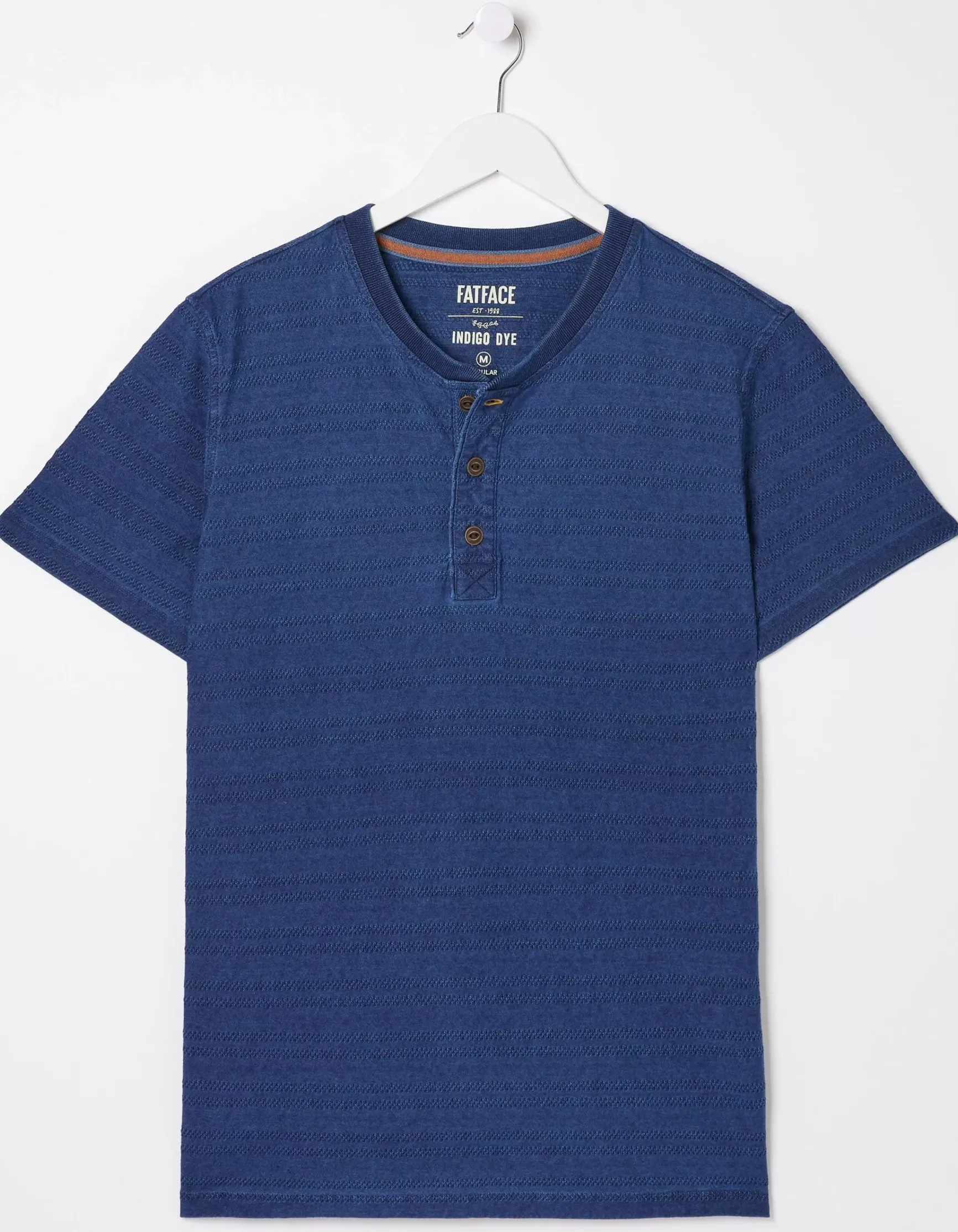 FatFace Short Sleeve Indigo Texture Henley|Men View All