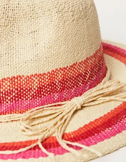 FatFace Stripe Straw Fedora Hat|Women View All