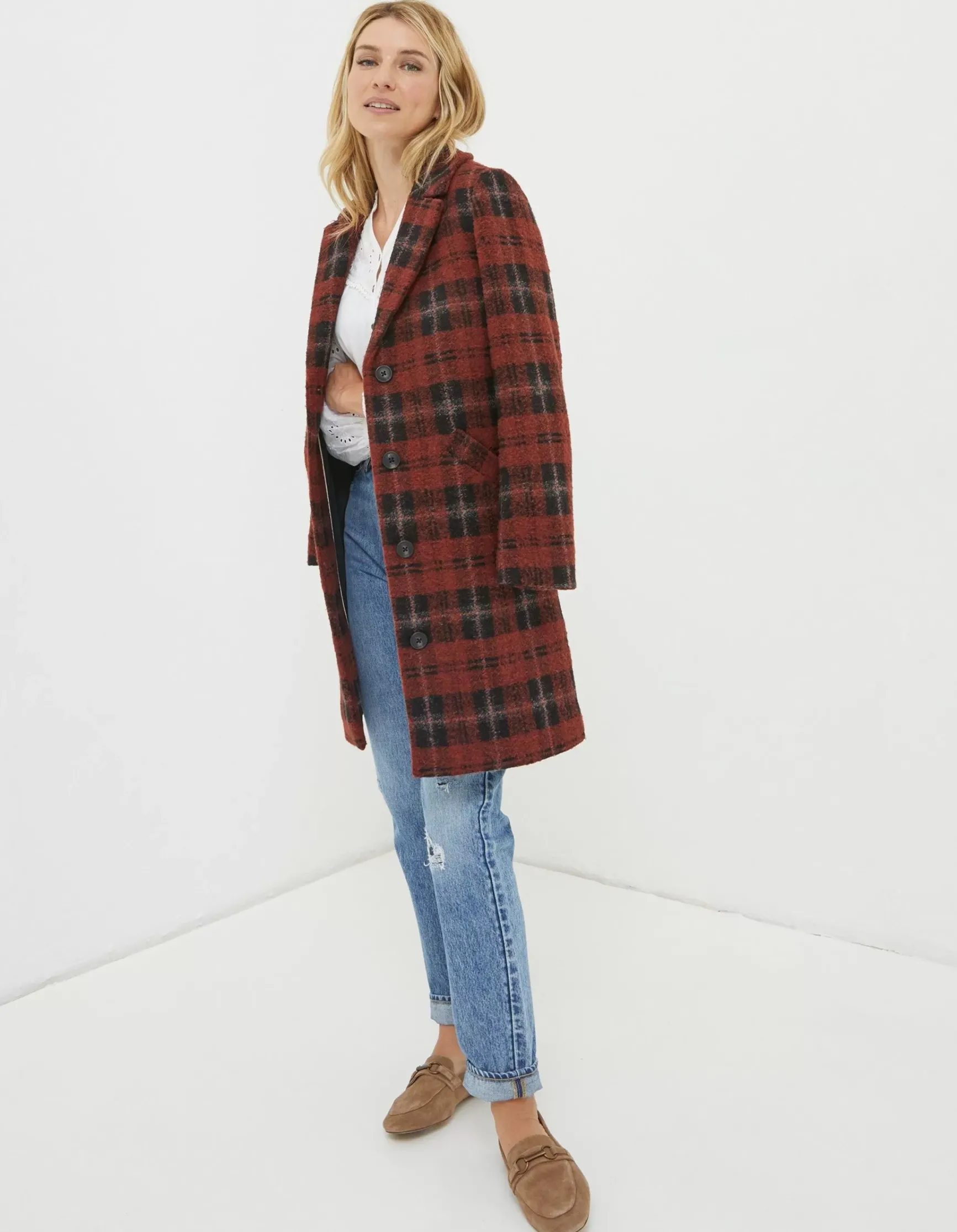 FatFace Tanya Wool Blend Check Coat|Women Coats & Jackets