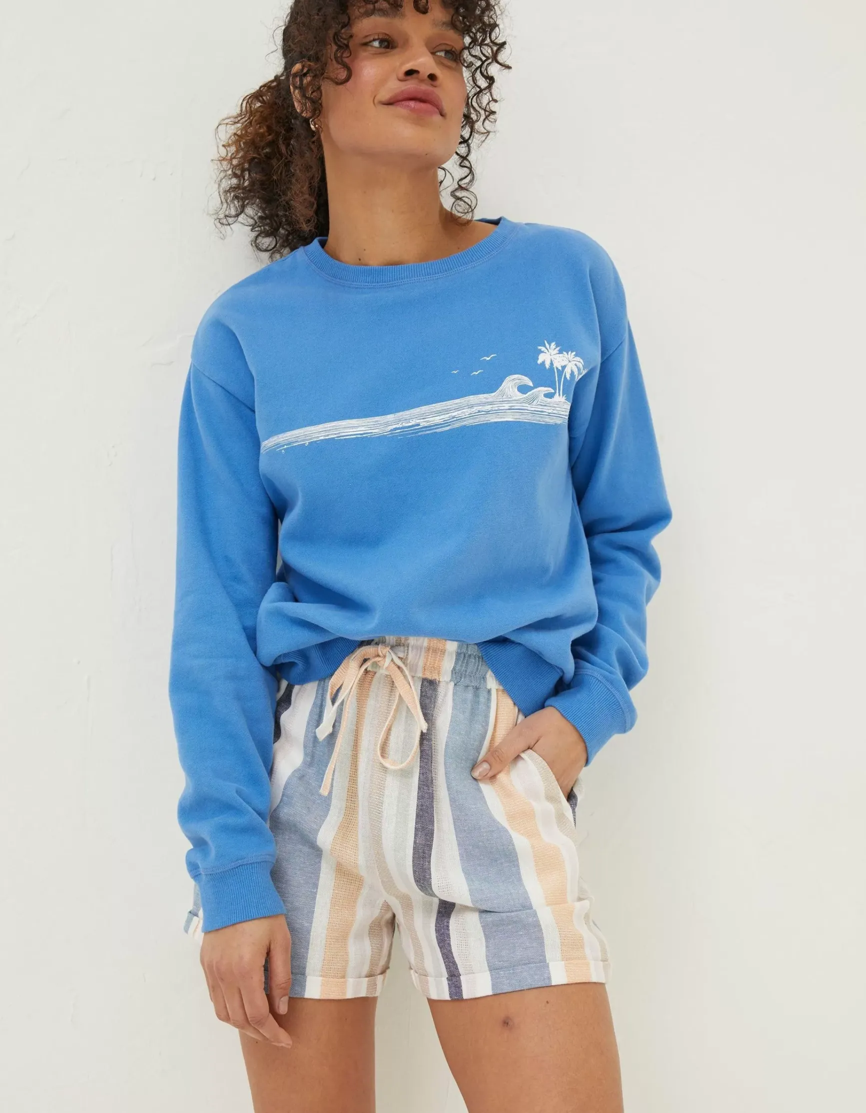 FatFace Tenby Multi Stripe Linen Blend Short|Women Shorts