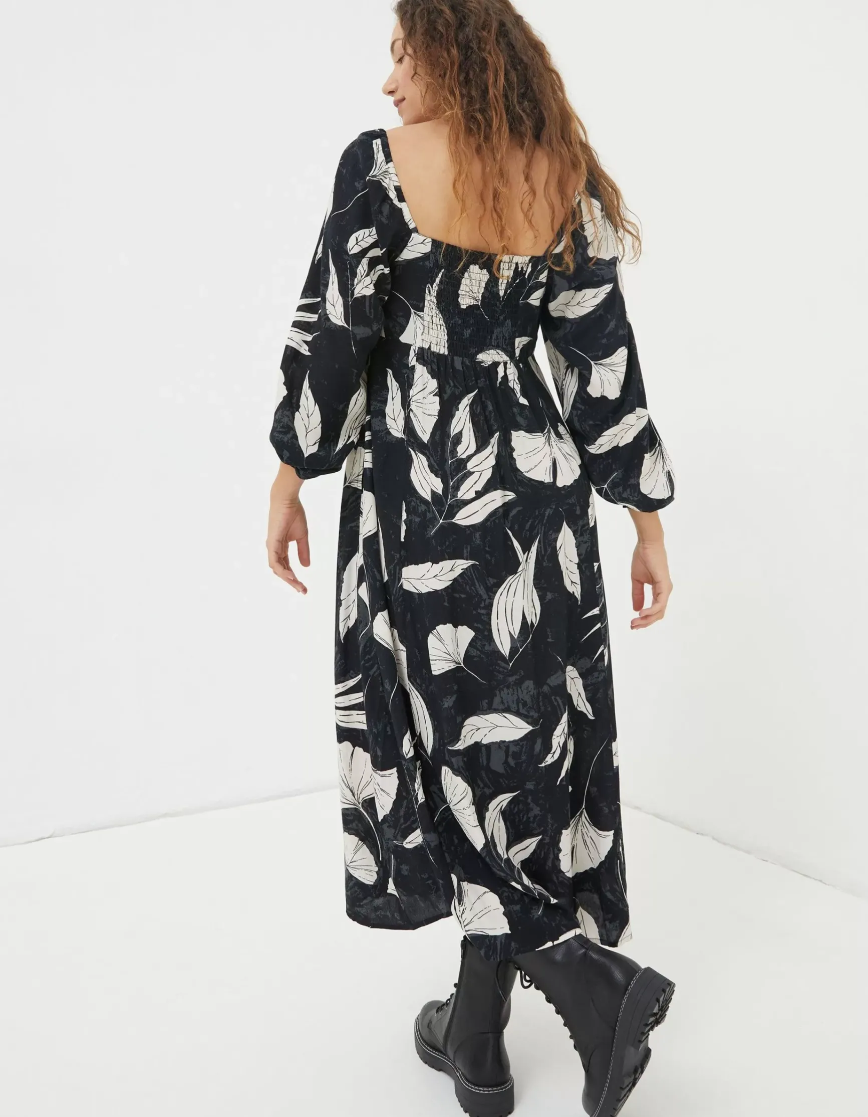 FatFace Tessa Twilight Leaves Midi Dress|Women Dresses