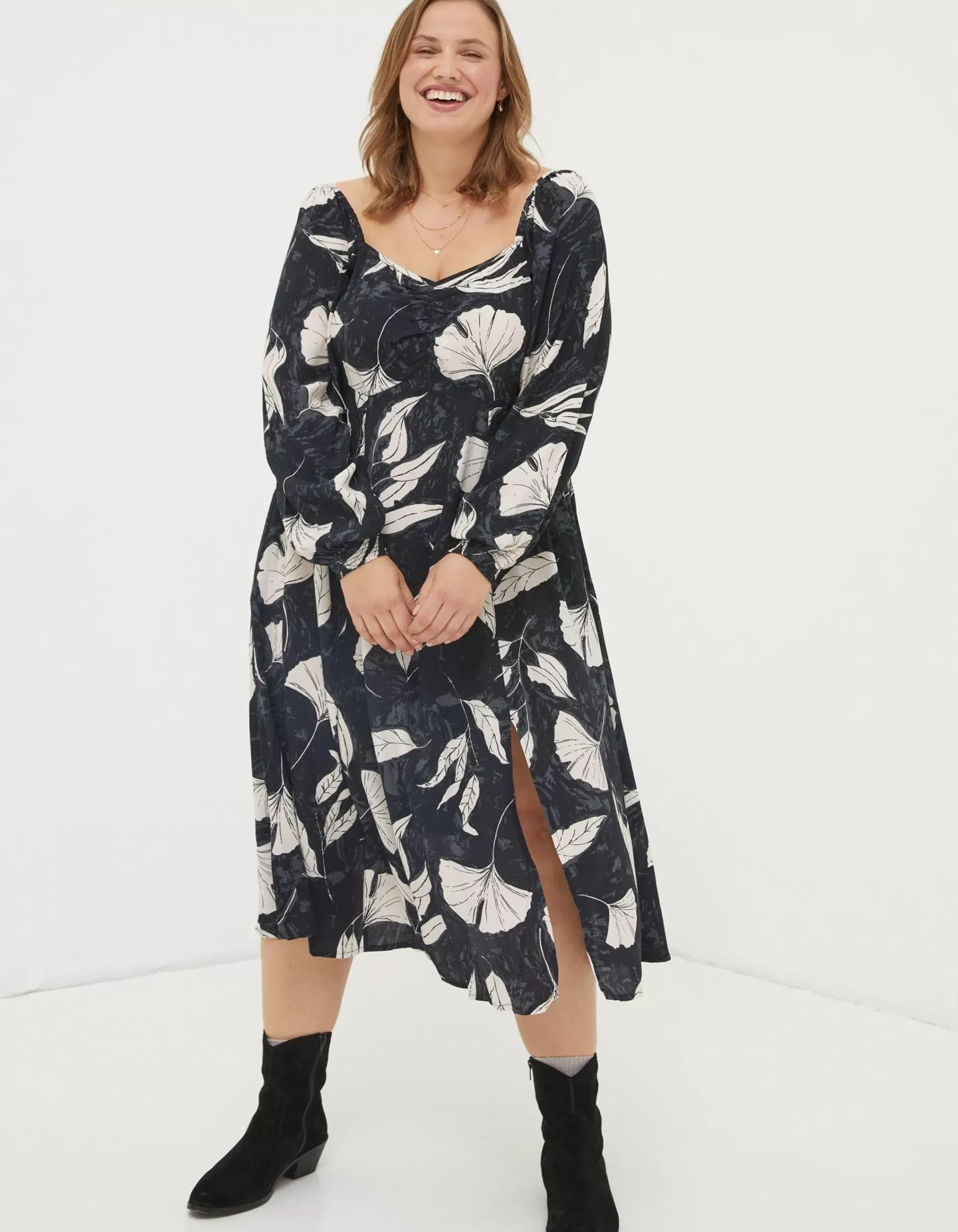 FatFace Tessa Twilight Leaves Midi Dress|Women Dresses